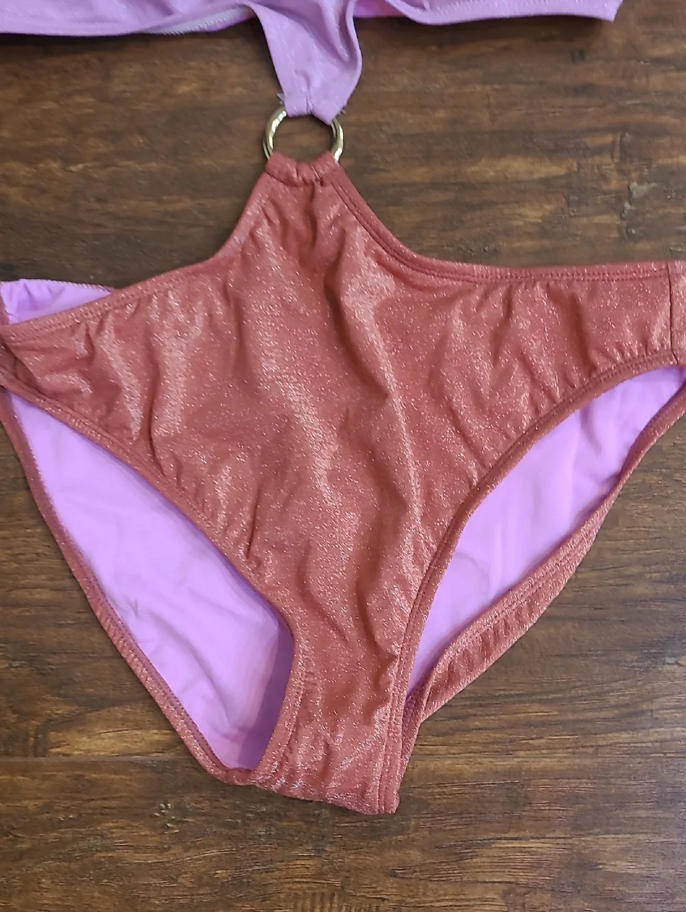 No Boundaries Pink and Rust One Piece Swim Suit w Ring Detail Size Large 11/13